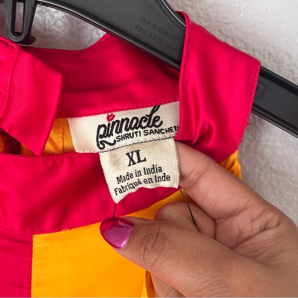 Anthropologie Pinnacle Shruti Sancheti Ruffled Dress Mock Neck Colorblock XL L - Picture 6 of 13